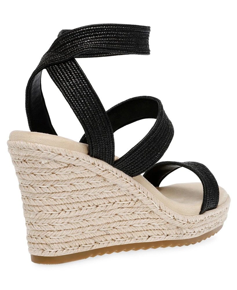 Anne Klein Women's Wonder Elastic Strap Wedge Sandals