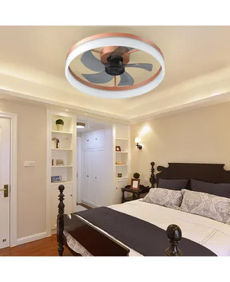 Simplie Fun Ceiling Fans With Lights Dimmable Led Embedded Installation Of Thin Modern Ceiling Fans(Rose Gold)