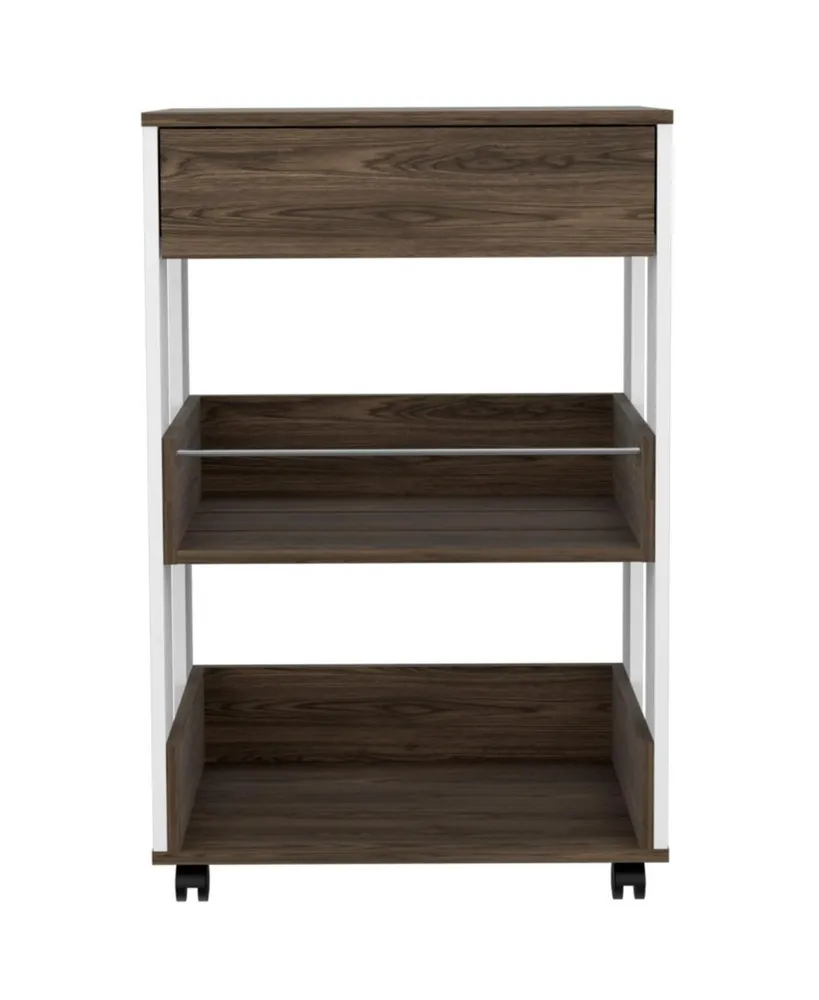 Simplie Fun Verona Kitchen Cart, Three Shelves, Four Casters - White Dark Walnut