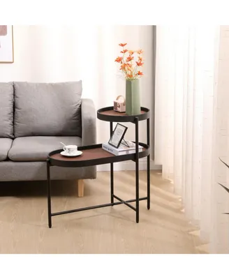 Simplie Fun Brown 2-Tier Side Table for Living Room