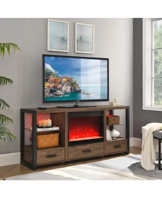 Simplie Fun 60 Inch Electric Fireplace Media Tv Stand With Sync Colorful Led Lights