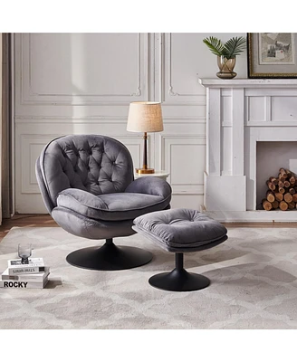 Swivel Leisure chair lounge chair velvet Grey color with ottoman