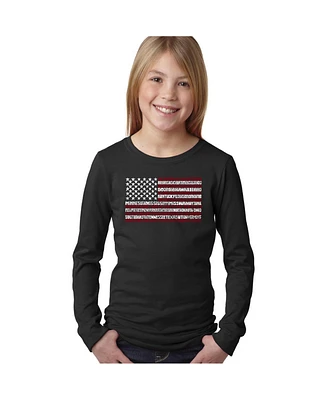 La Pop Art Girls Word Long Sleeve - 50 States Usa Flag T-shirt
