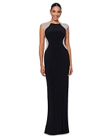 Xscape Petite Rhinestone-Trim Illusion Gown