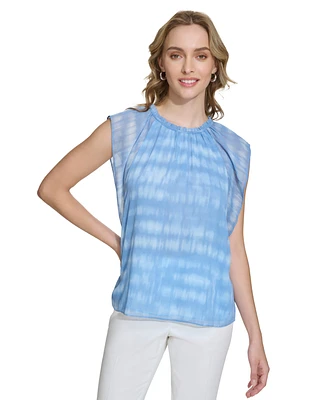 Calvin Klein Women's Printed Ruffled Sleeve Top