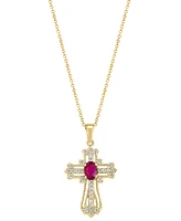 Effy Ruby (1/2 ct. t.w.) & Diamond (1/2 ct. t.w.) Openwork Cross 18" Pendant Necklace in 14k Gold