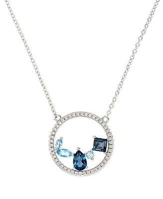 Blue Topaz (1-1/4 ct. t.w.) & Lab-Grown White Sapphire (1/4 ct. t.w.) Cluster Circle 18" Pendant Necklace in Sterling Silver