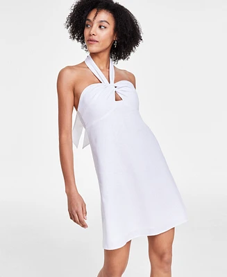 Bar Iii Women's Cutout Halter Linen Blend Mini Dress, Created for Macy's
