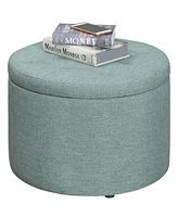 Convenience Concepts 22" Faux Linen Round Shoe Storage Ottoman