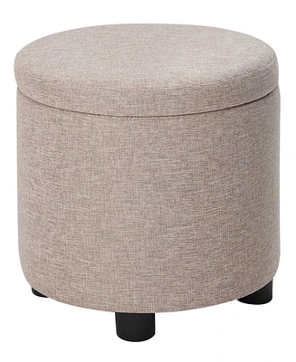Convenience Concepts 15.75" Faux Linen Round Storage Ottoman with Tray Lid