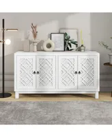 Simplie Fun Large Storage Space Sideboard, 4 Door Buffet Cabinet With Pull Ring Handles For Living Room