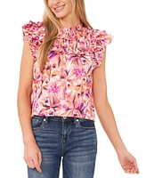 CeCe Women's Printed Cotton Ruffled Smocked-Yoke Blouse