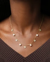 Cultured Freshwater Pearl (6-7mm) & Textured Disc Dangle Collar Necklace in 14k Gold-Plated Sterling Silver, 16" + 2" extender