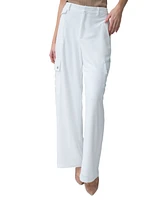 Adrienne Landau Women's Mid-Rise Wide-Leg Cargo Pants