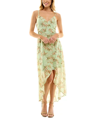 As U Wish Juniors' Floral-Print High-Low Chiffon Dress