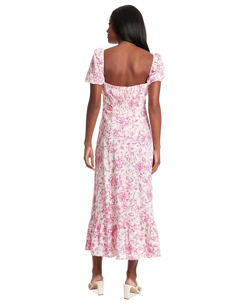 London Times Petite Floral-Print Puff-Sleeve Maxi Dress