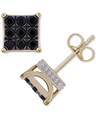 Men's Black Diamond Square Cluster Stud Earrings (1 ct. t.w.) in 10k Gold