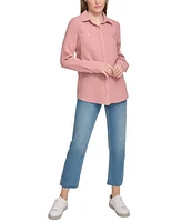 Calvin Klein Jeans Women's Double-Crepe Button-Down Roll-Tab-Sleeve Shirt