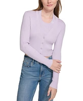 Calvin Klein Jeans Women's Ribbed Button-Down Cropped Cardigan Sweater