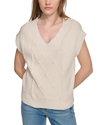 Calvin Klein Jeans Women's Extended-Shoulder Cable-Knit Vest