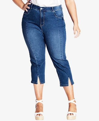 Avenue Plus Size Slit Denim Capri Jeans