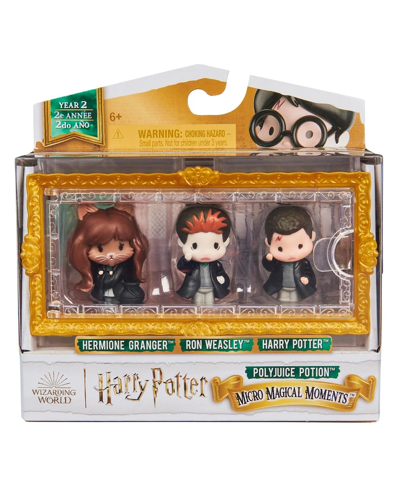 Harry Potter, Micro Magical Moments Year 2 Polyjuice Potion Figure Set with Harry, Hermione, Ron Display Case - Multi