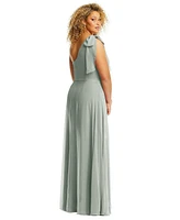 After Six Plus Draped One-Shoulder Maxi Dress with Scarf Bow