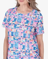 Alfred Dunner Petite Paradise Island Geometric Braided Neckline Top