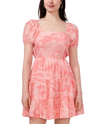 1.state Women's Floral Puff-Sleeve Fit & Flare Dress