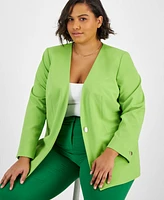 Bar Iii Plus Bi-Stretch Collarless One-Button Blazer, Created for Macy's