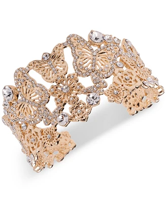 Marchesa Gold-Tone Crystal Butterfly & Flower Cuff Bracelet
