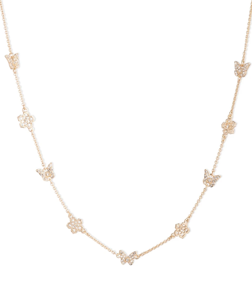 Marchesa Gold-Tone Crystal Butterfly & Flower Collar Necklace, 16" + 3" extender