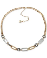 Dkny Tri-Tone Logo Link Collar Necklace, 16" + 3" extender