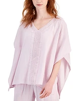 Jm Collection Women's Lace-Trim V-Neck Gauze Poncho Top, Created for Macy's