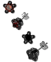 Blackjack 2-Pc. Set Men's Black & Red Cubic Zirconia Star-Set Stud Earrings in Black Ion-Plated Stainless Steel