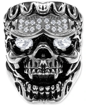 Blackjack Cubic Zirconia Ornately Detailed Skull Statement Ring
