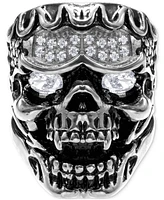 Blackjack Cubic Zirconia Ornately Detailed Skull Statement Ring