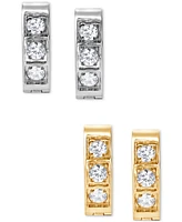 Blackjack 2-Pc. Set Men's Cubic Zirconia Huggie Hoop Earrings in Stainless Steel & Gold Ion-Plated Stainless Steel, 0.5"