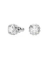Swarovski Rhodium Plated Square Cut Color Birthstone Stud Earrings