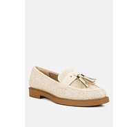 Women's Oxford tassel detail raffia loafers