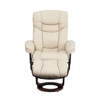 Multi-Position Recliner & Curved Ottoman With Swivel Wood Base