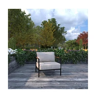 Eastport Outdoor Accent Chair With Removable Plush Fabric Cushions And Teak Accented Aluminum Frame