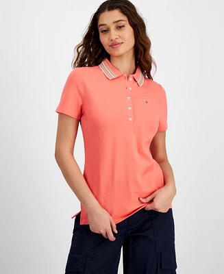Tommy Hilfiger Women's Stripe-Collar Shirt-Sleeve Polo Shirt