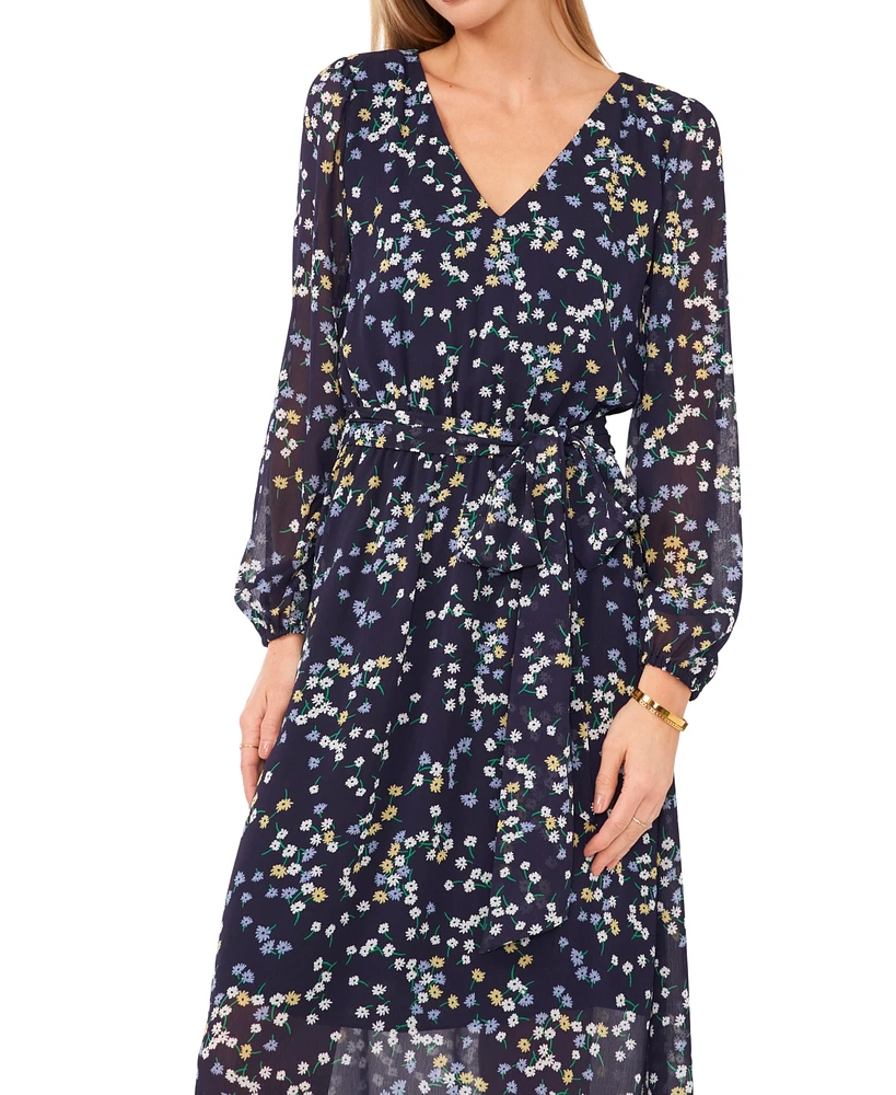 Msk Women's Floral Print Blouson-Sleeve Maxi Dress