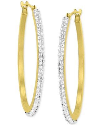 Crystal Polished Narrow Medium Hoop Earrings in 10k Gold, 1.2"