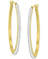 Crystal Polished Narrow Medium Hoop Earrings in 10k Gold, 1.2"