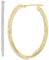 Crystal Pave In & Out Medium Hoop Earrings in 10k Gold, 1.57"