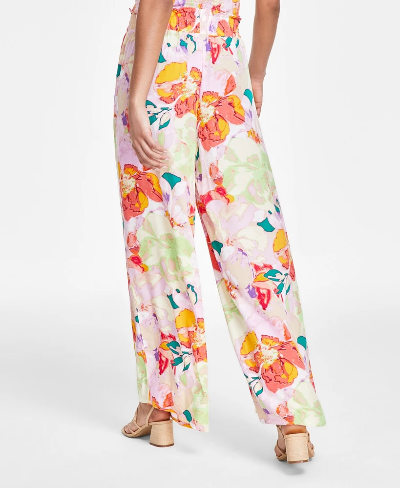 Bar Iii Women's Floral-Print Pull-On Wide-Leg Pants, Created for Macy's