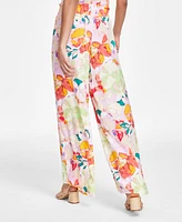 Bar Iii Women's Floral-Print Pull-On Wide-Leg Pants, Created for Macy's
