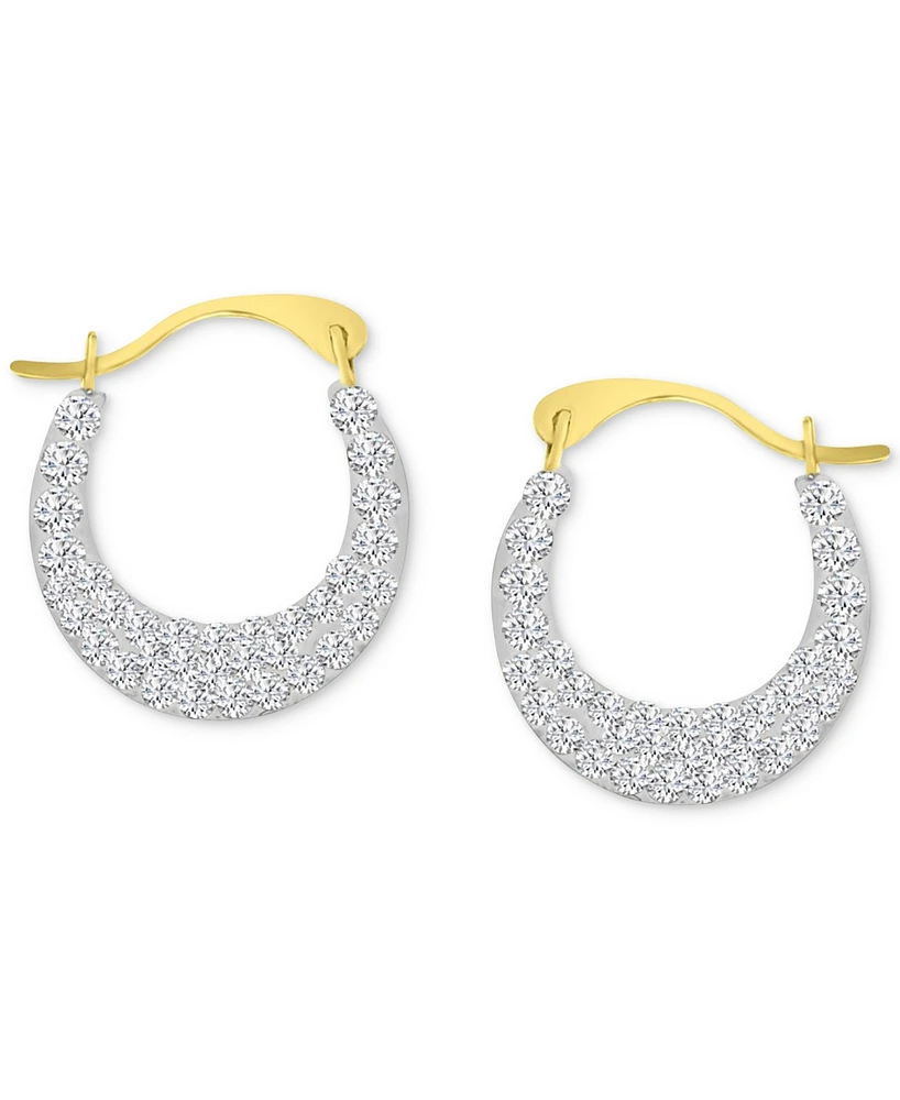 Crystal Pave Small Hoop Earrings in 10k Gold, 0.59"